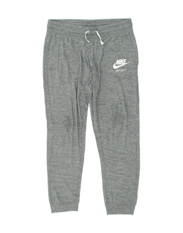 NIKE Womens Tracksuit Trousers Joggers UK 12 Medium Grey Flecked Cotton