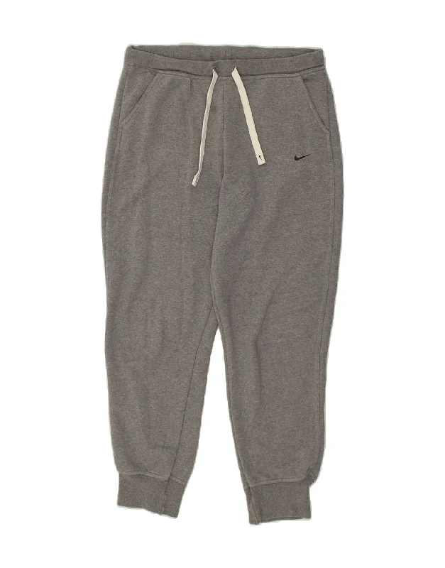 NIKE Womens Tracksuit Trousers Joggers UK 14 Medium Grey Cotton