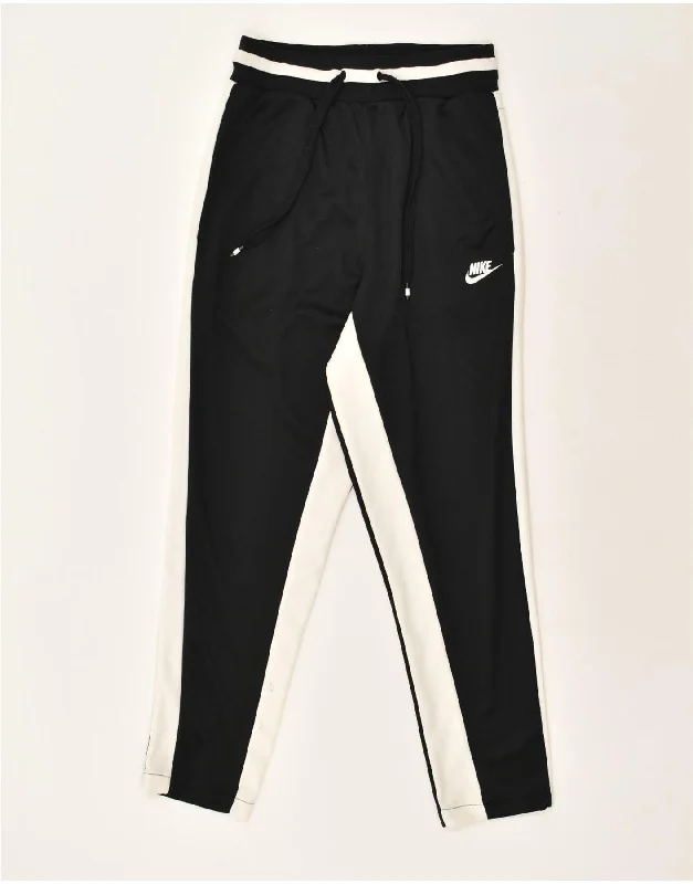 NIKE Womens Tracksuit Trousers UK 4 XS Black Colourblock Polyester Trousers Winter Warm