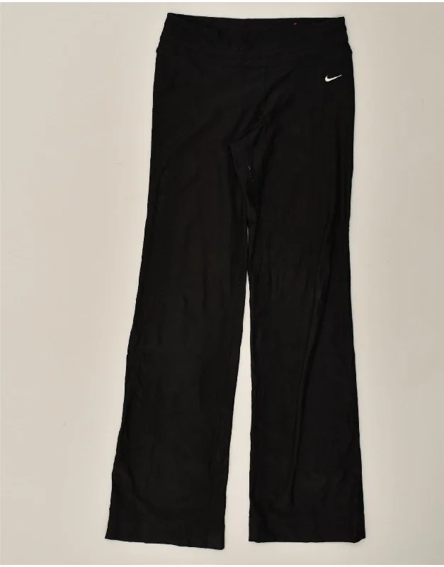 NIKE Womens Tracksuit Trousers UK 8 Small Black Polyester Trousers Leather Faux