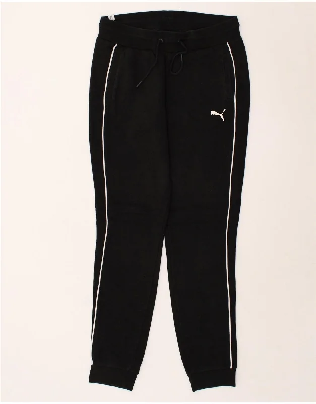 PUMA Womens Graphic Tracksuit Trousers Joggers UK 12 Medium Black Cotton