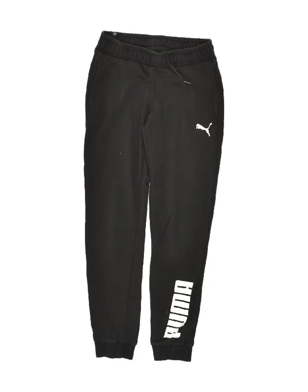 PUMA Womens Graphic Tracksuit Trousers Joggers UK 4 XS Black Cotton