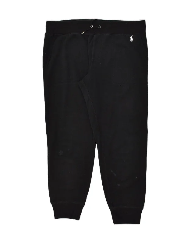 RALPH LAUREN Womens Tracksuit Trousers Joggers UK 16 Large Black Cotton