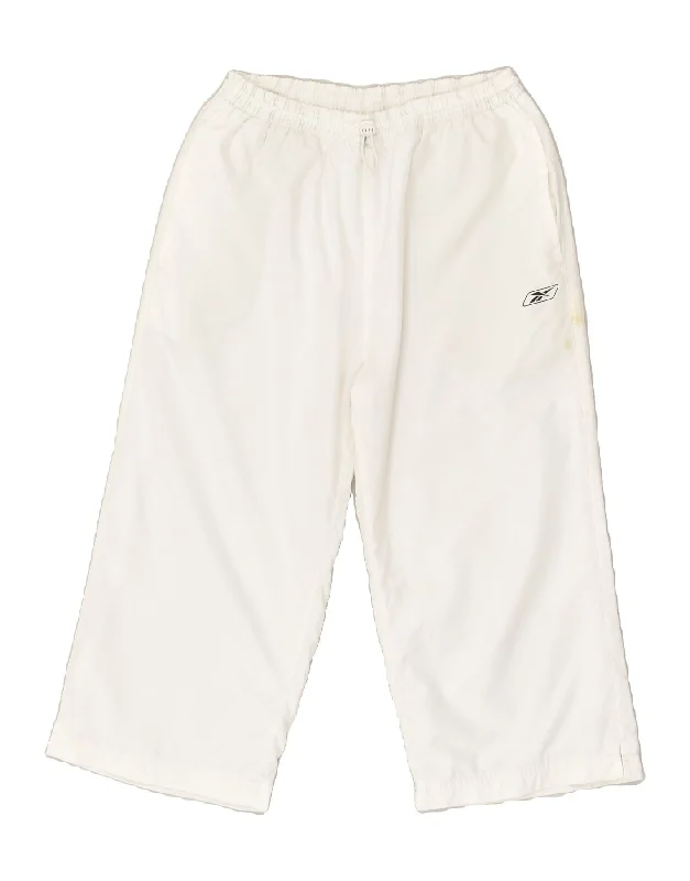 REEBOK Womens Capri Tracksuit Trousers UK 12 Medium  White Polyester Trousers Canvas Durable