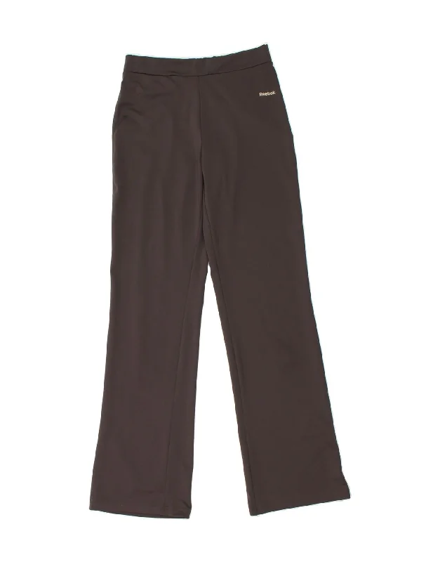 REEBOK Womens Tracksuit Trousers UK 10 Small Brown Polyester Trousers Leather Faux