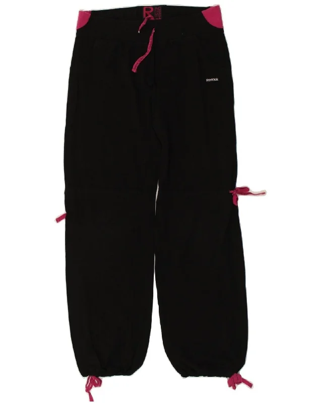 REEBOK Womens Tracksuit Trousers UK 14 Large Black Cotton Trousers Party Sparkling