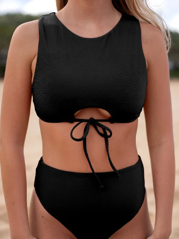 Simply Seamless High Crop Top - Black