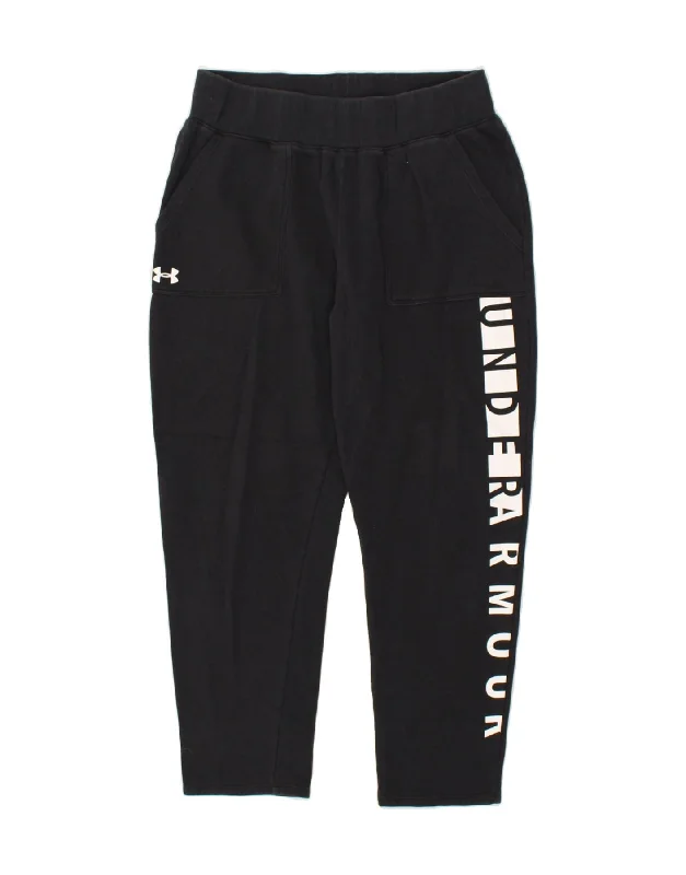 UNDER ARMOUR Womens Crop Graphic Tracksuit Trousers UK 14 Large Black Trousers practical easy-care