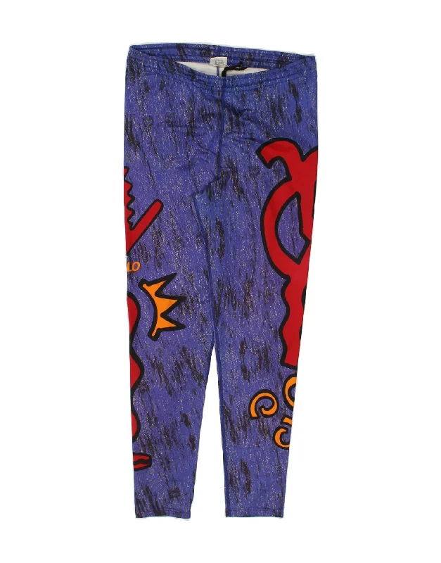 VINTAGE Womens Abstract Pattern Tracksuit Trousers Large Blue