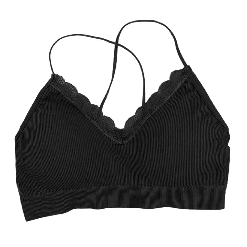 Maxbell Women Bralette Spaghetti Straps Comfort Bra Padded Camisole Crop Top Black