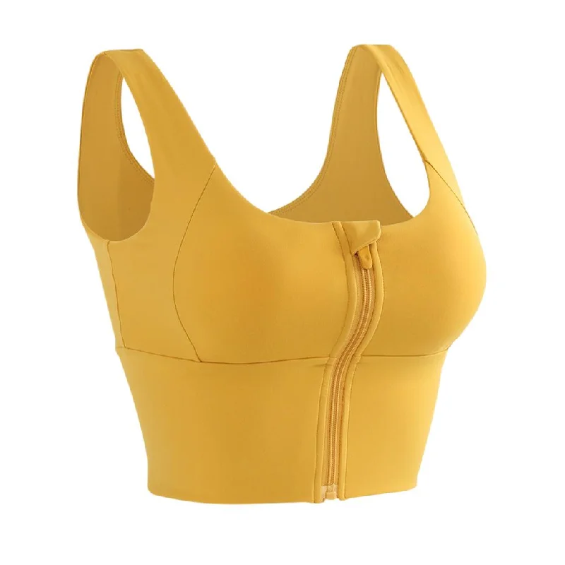 Maxbell Womens Front Zip Sport Bra Comfy Padded Shapewear Stretch Crop Top Vest L Yellow