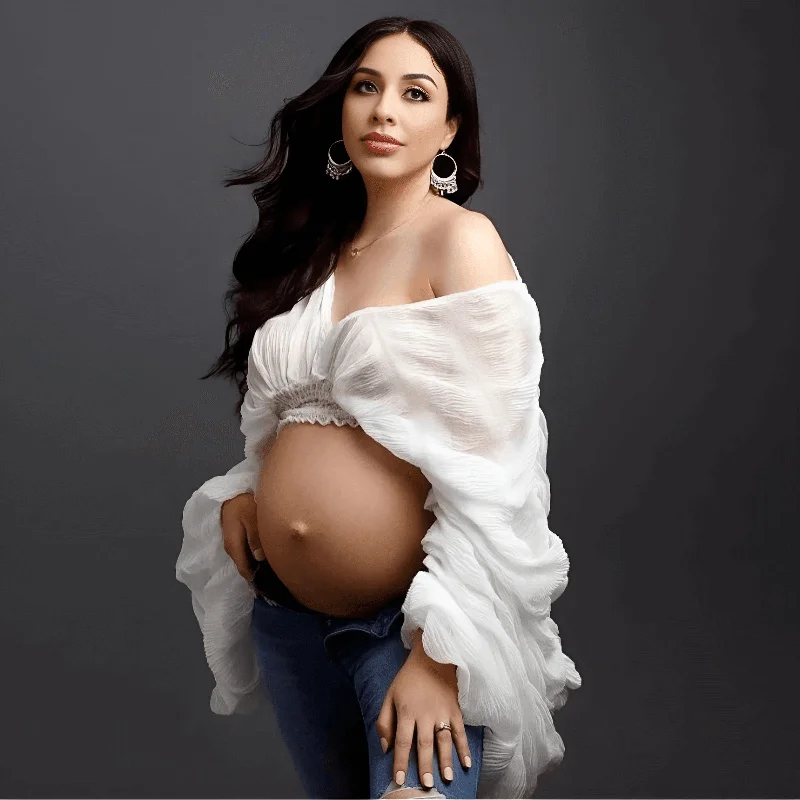 Maternity Photography V-Neck Long Sleeve Crop Top For Women