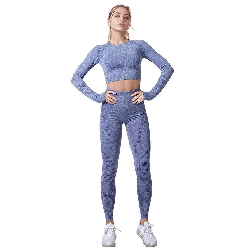 Long Sleeve Crop Top High Waist Leggings Sports Suits