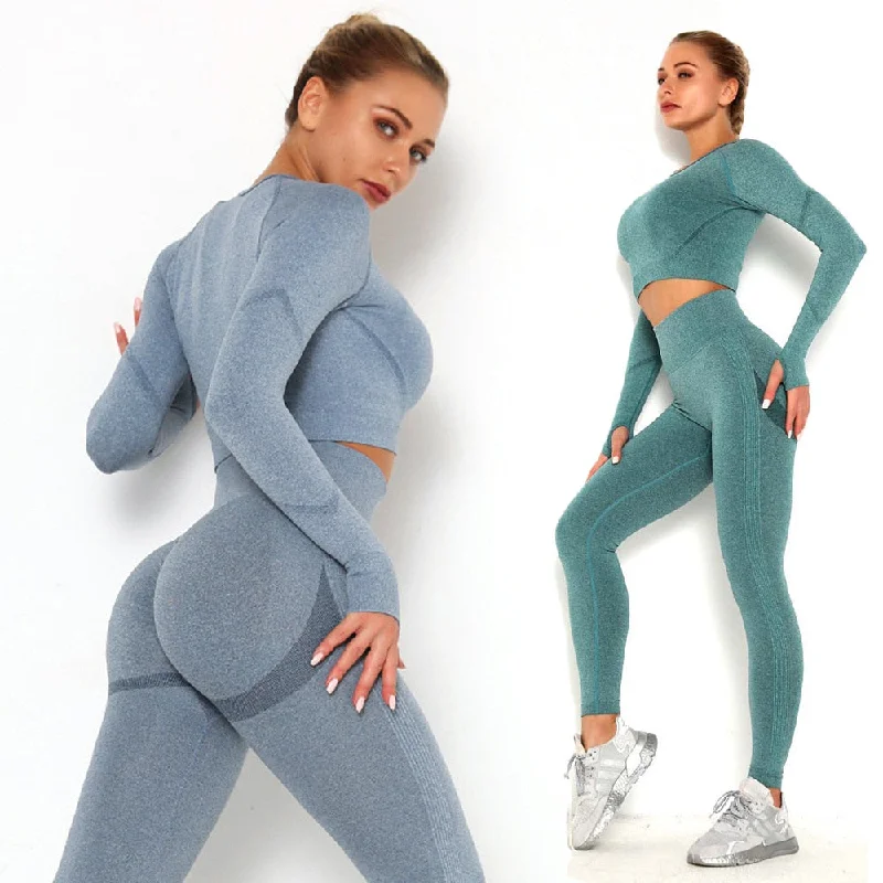 Seamless Crop Top Clothing Push Up Leggings Tracksuit