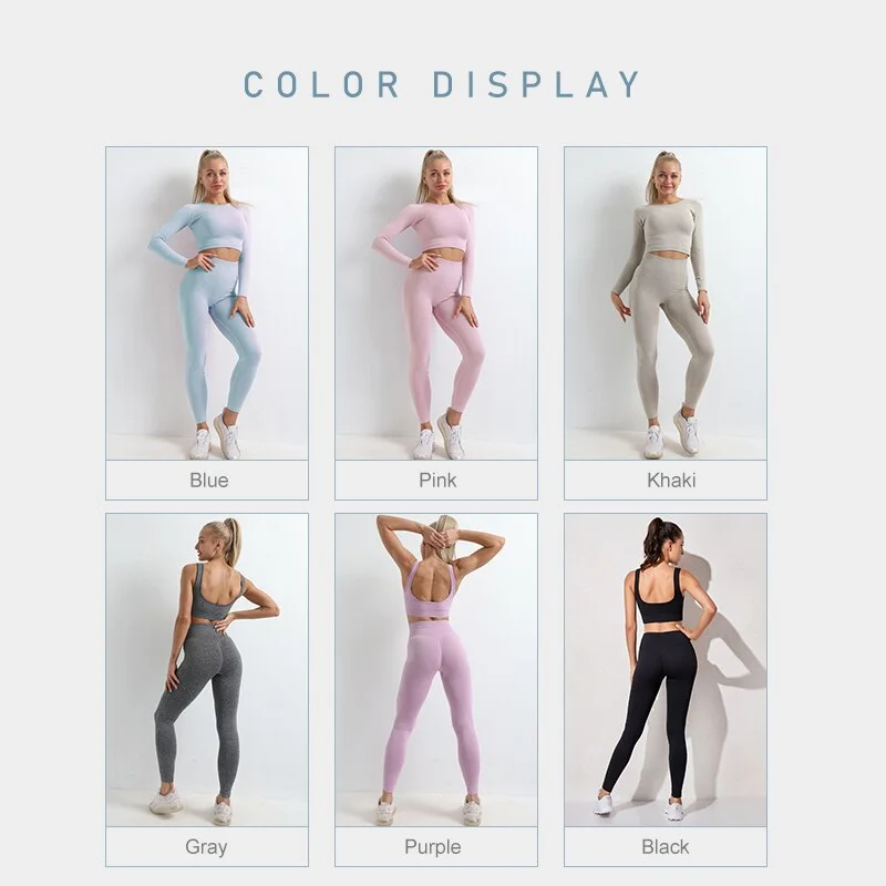 Leggings Sport Bra Crop Top Long Sleeve Yoga Suit