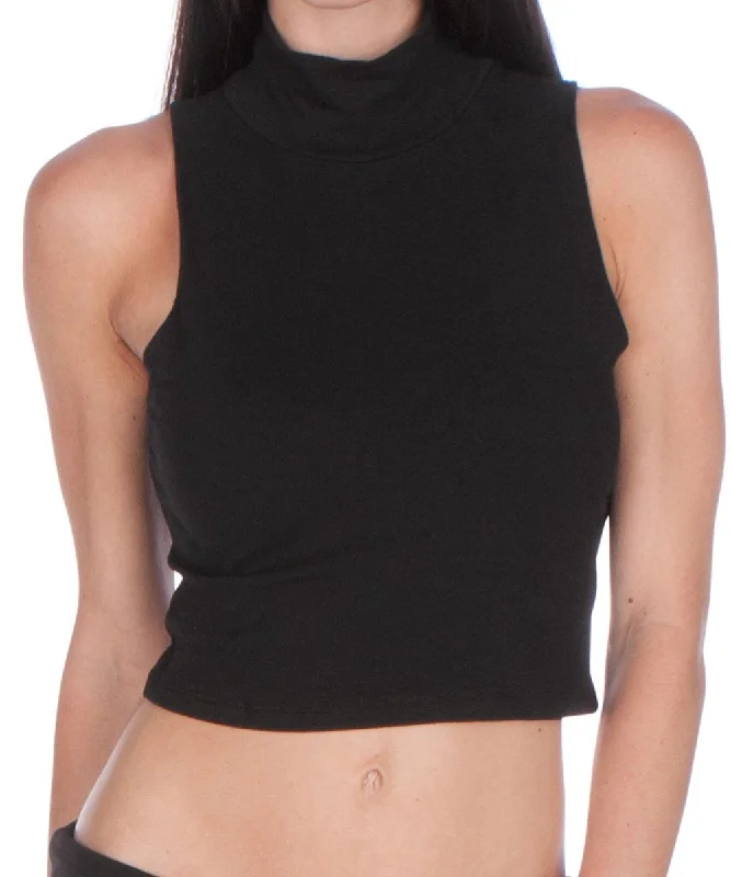 Sakkas Mock Neck Turtleneck Sleeveless Scuba Crop Top - Made in USA