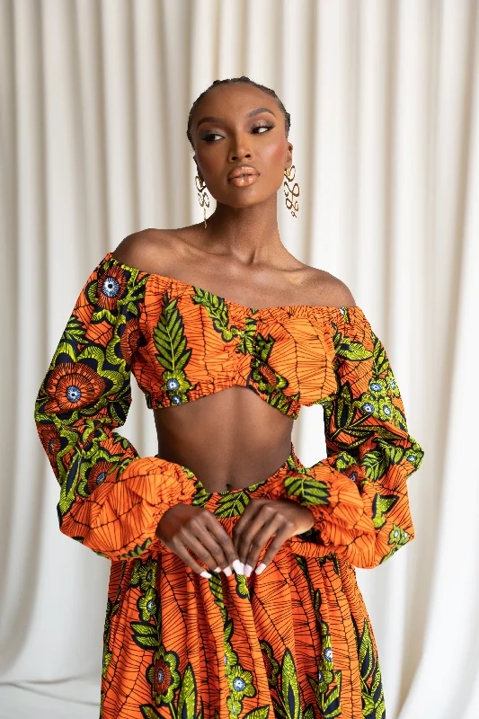 OYIN African Print Long Sleeve Crop Top