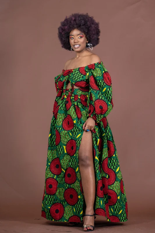 Aniedi Ankara Crop Top | Green and Red African Print