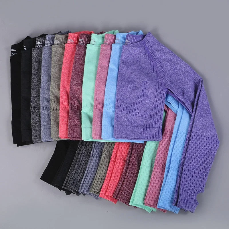 10 Colors Seamless Yoga Shirt Women's Long Sleeve Top Sport Crop Tops Sportswear Workout Fitness Clothing Running Sport Bra Polka Dot Checkered Tartan