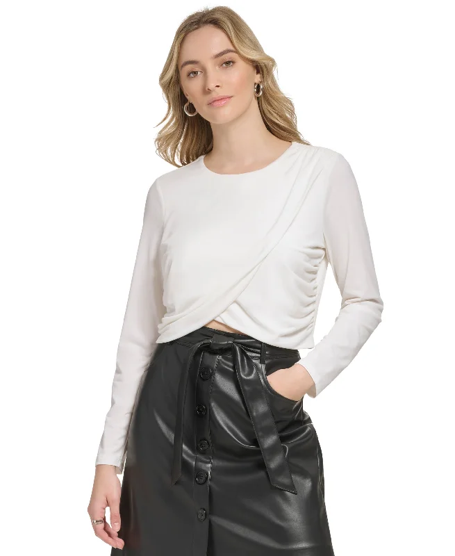 Calvin Klein Womens X Fit Long Sleeve Draped Crop Top Elasticated Padded Insulated
