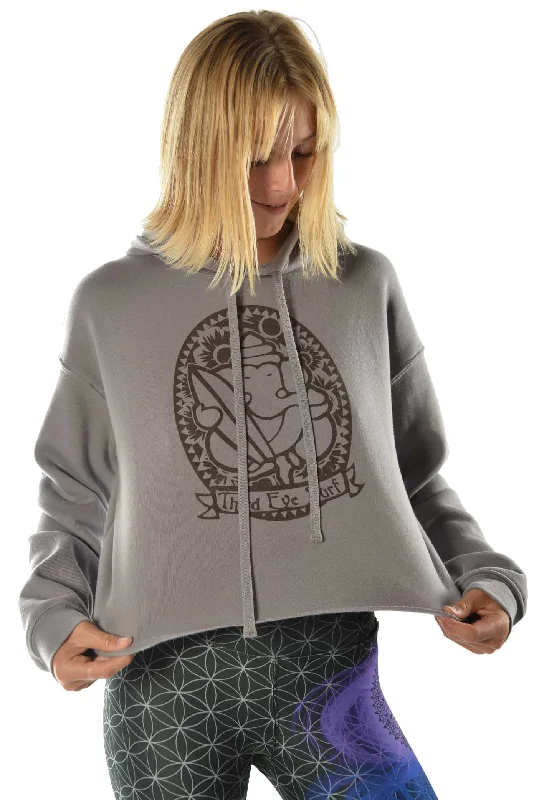Crop Top Hoodie with Third Eye Surf Faux Fur Fabric Real Fur Fabric Shearling Fabric