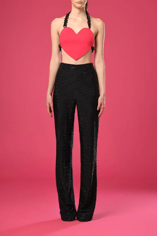Heary shape crop top featuring pants with rhinestones Rayon Velvet Corduroy