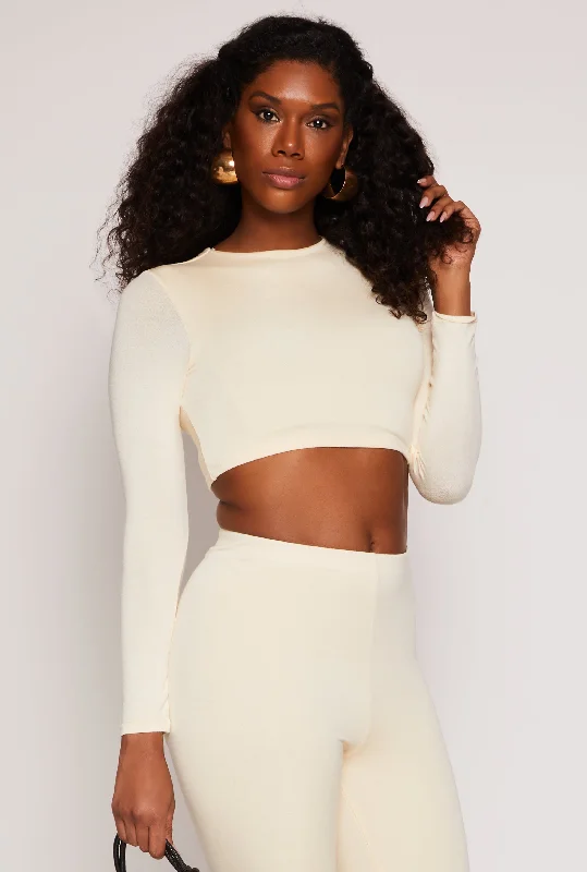Soft Knit Crew Neck Crop Top Knit Fabric Woven Fabric Fleece Fabric