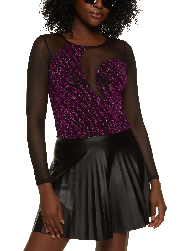Lurex Zebra Print Mesh Detail Crop Top Anti-Pilling Machine Wash Handmade