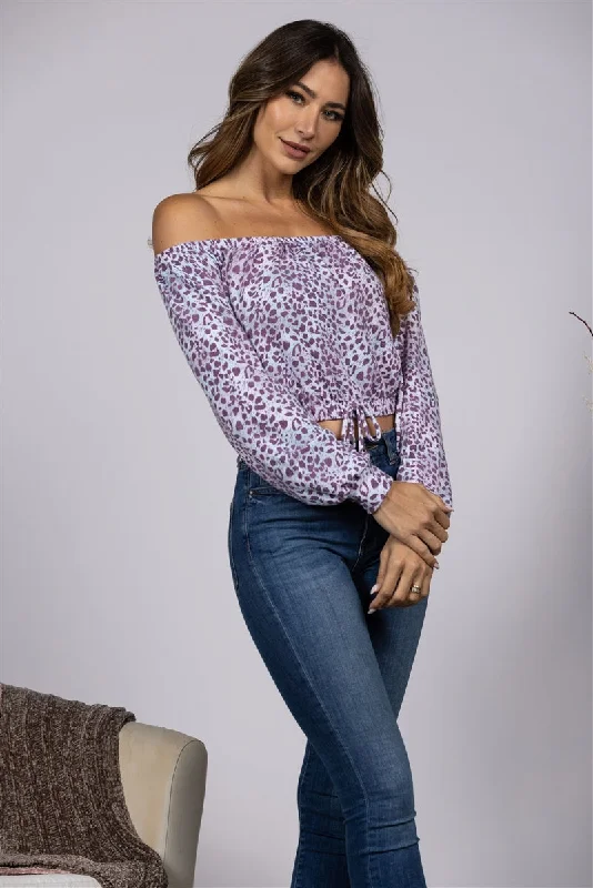 ANIMAL PRINT CROP TOP-BT02441 Ribbed Striped Patterned