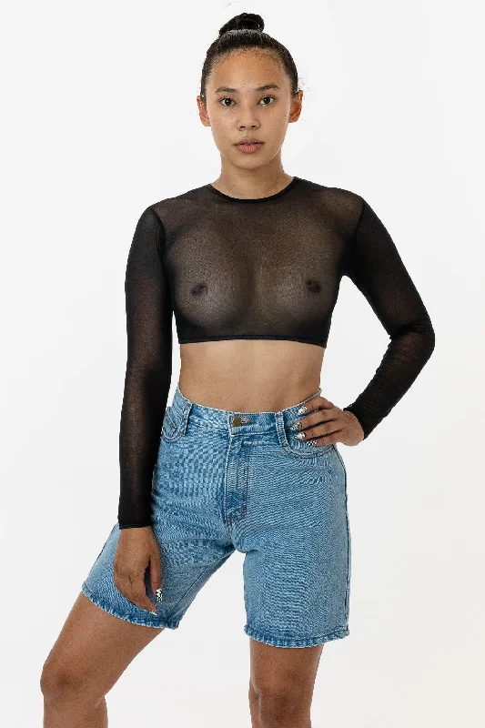 RNS079 - Micro Mesh Long Sleeve Crop Top Machine Wash Dry Clean Hand Wash
