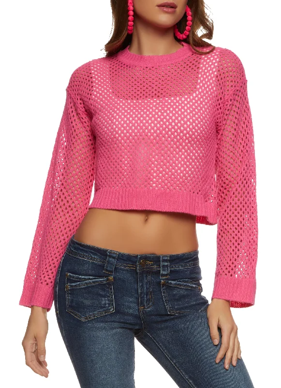 Pointelle Crew Neck Crop Top Crop Top Seamless Stretchy