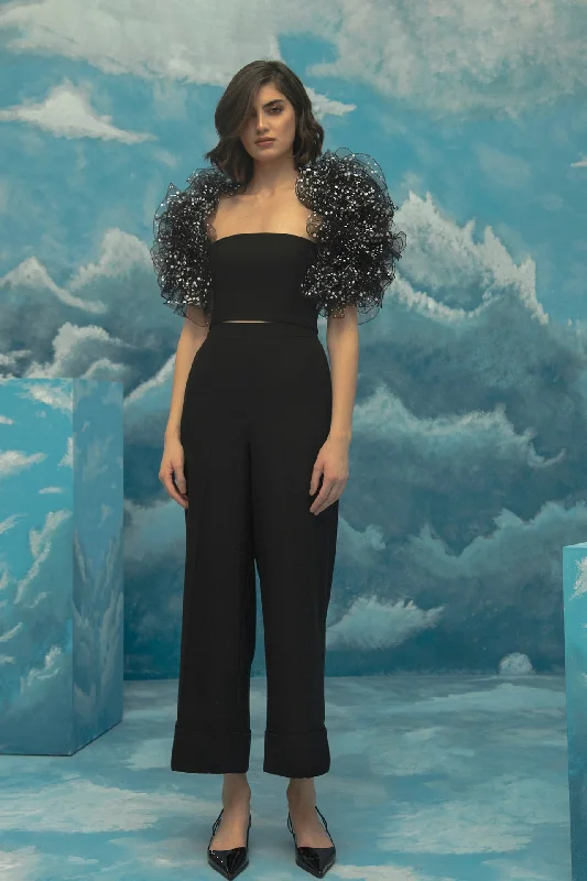 Ruffled bolero with crop top and pants Iron Safe Non-Iron Wrinkle Free