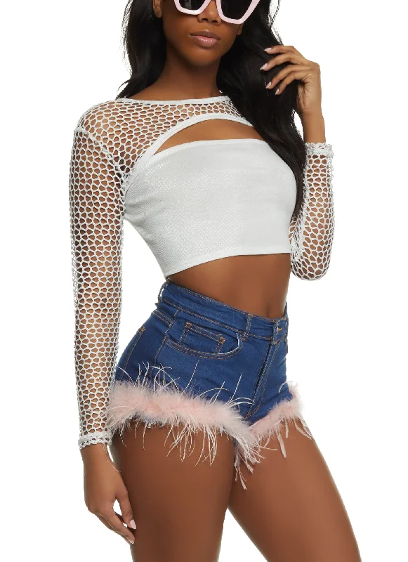 Lurex Fishnet Long Sleeve Crop Top and Tube Top Wool Fabric Cashmere Fabric Tweed Fabric