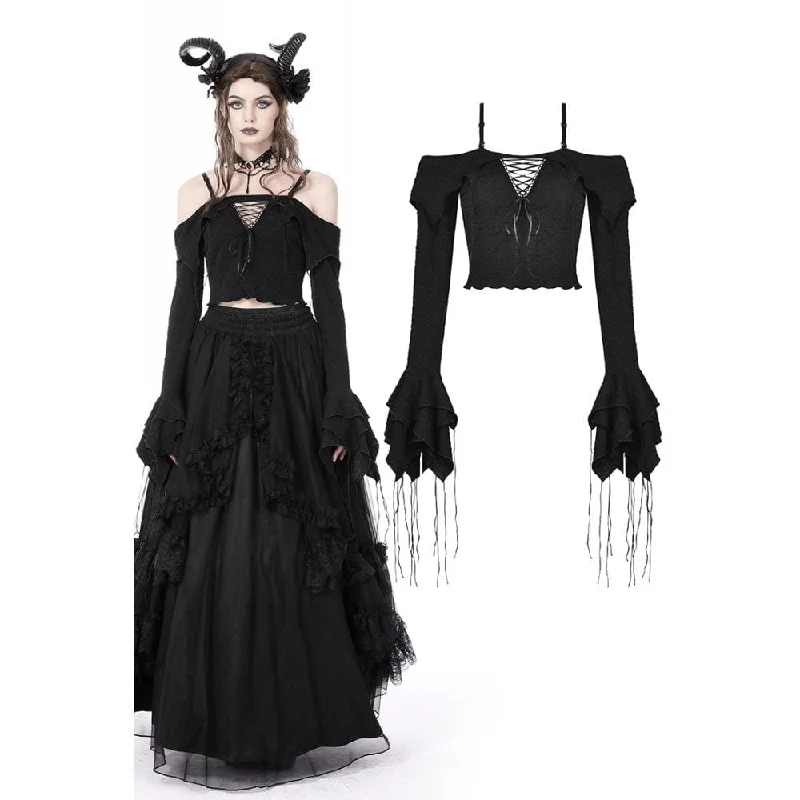 Women's Gothic Off Shoulder Flared Sleeved Crop Top