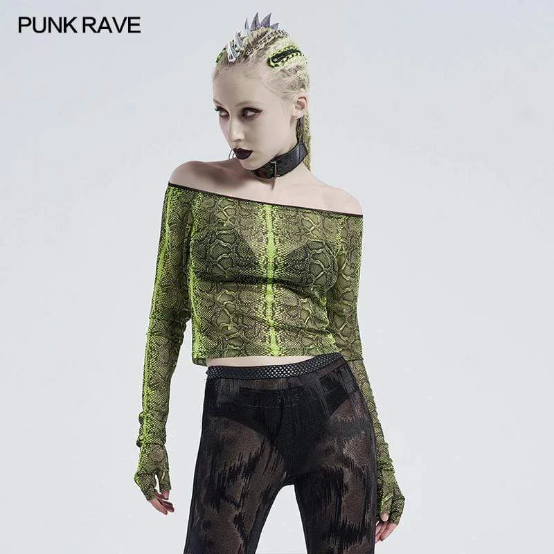 Women's Gothic Off-shoulder Snakeskin Crop Tops Elasticated Padded Insulated