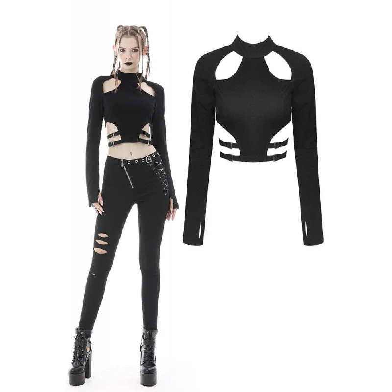 Women's Punk Cutout Buckle Crop Top Crop Top Seamless Stretchy