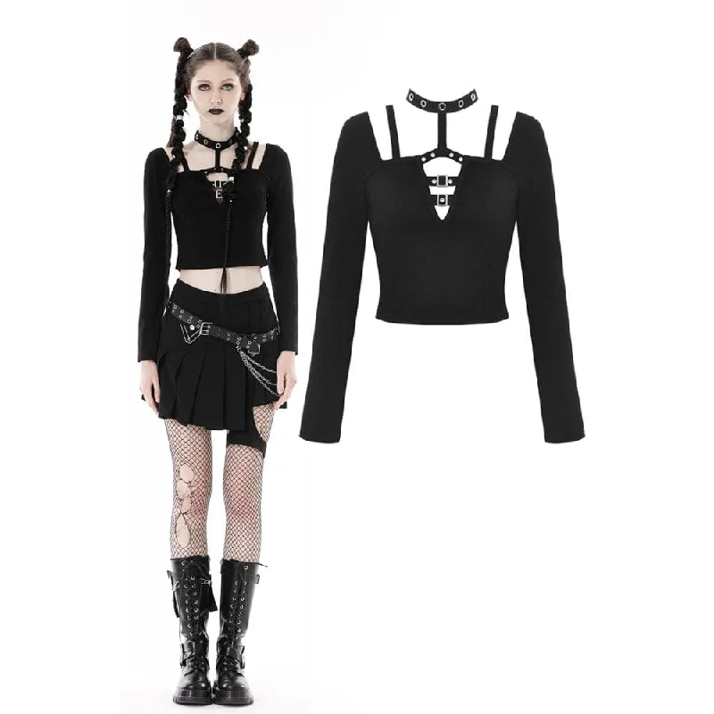 Women's Punk Cutout Eyelet Buckle Crop Top