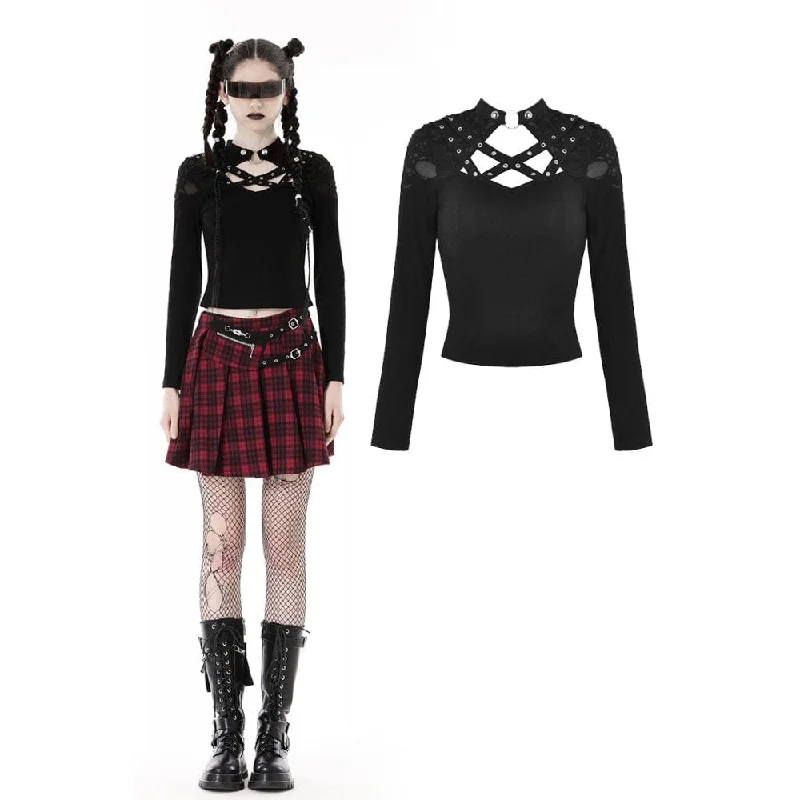 Women's Punk Cutout Eyelet Ripped Crop Top