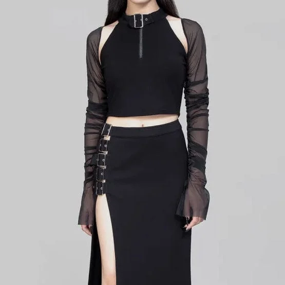 Women's Punk Cutout Mesh Splice Crop Top