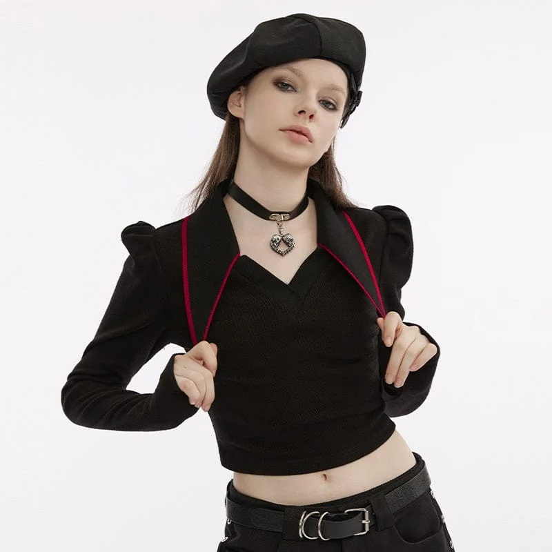 Women's Punk Double Color Plunging Crop Top Chenille Fabric Brocade Fabric Lace Fabric