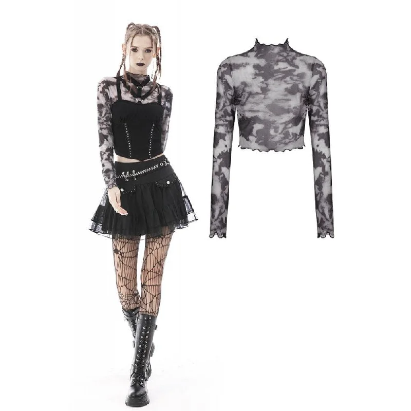 Women's Punk High-necked Tie-dyed Crop Top Collared Crew Neck Turtle Neck