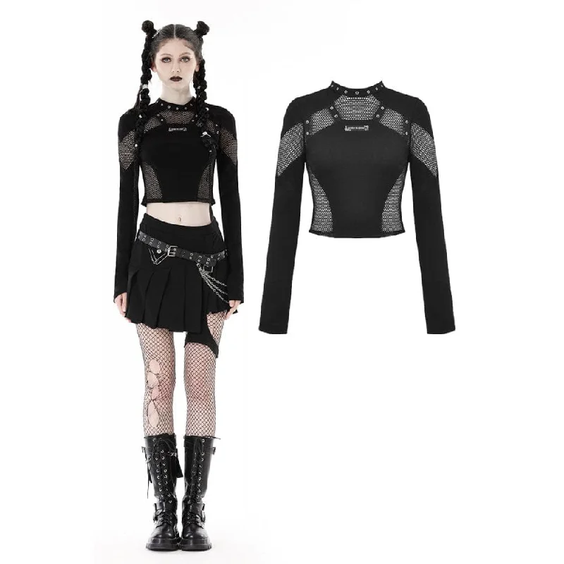 Women's Punk Mesh Splice Eyelet Crop Top