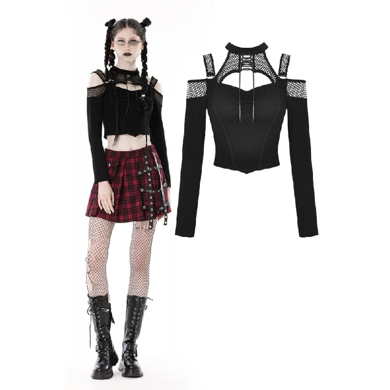 Women's Punk Off Shoulder Mesh Splice Crop Top