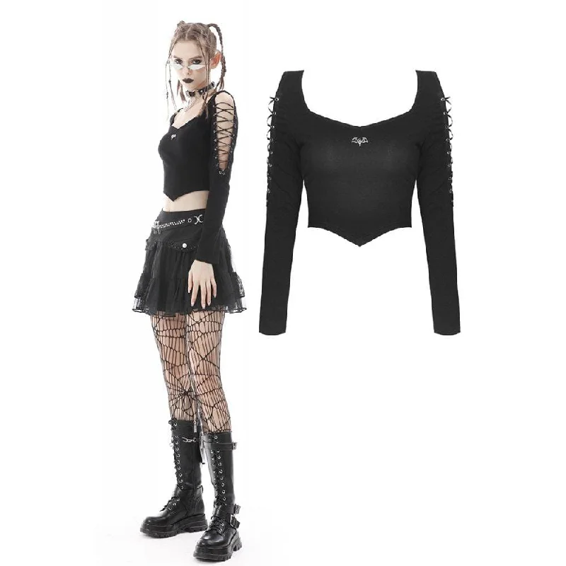 Women's Punk Strappy Bat Irregular Crop Top Knit Fabric Woven Fabric Fleece Fabric