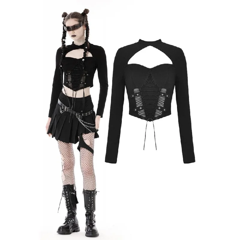 Women's Punk Strappy Cutout Mesh Splice Crop Top