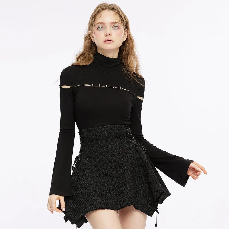 Women's Punk Turtleneck Cutout Crop Top Hooded Caped Shawl Collar