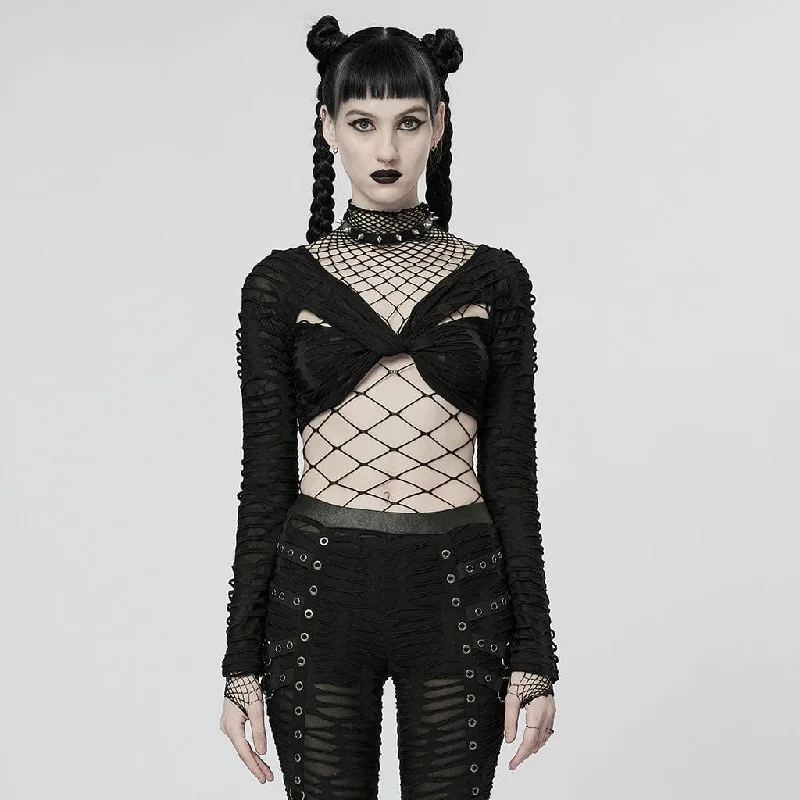 Women's Punk Twining Ripped Crop Top Faux Fur Fabric Real Fur Fabric Shearling Fabric