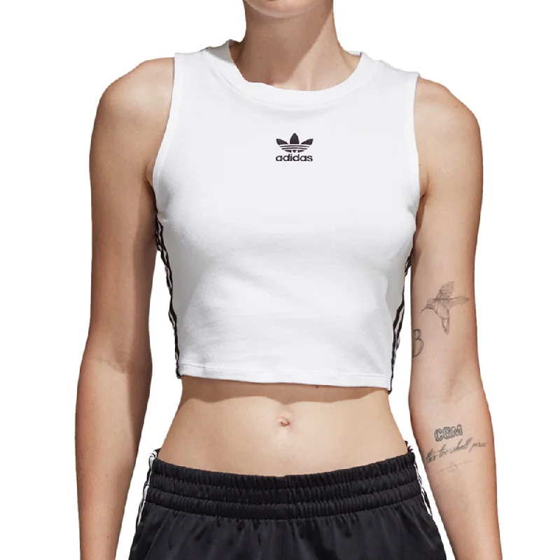Adidas Originals Trefoil Women's Athletic Casual Crop Top White/Black Mesh Blend Leather Blend Suede Blend