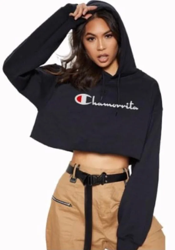 Chamorrita Champion Crop Top Hoody Houndstooth Herringbone Solid