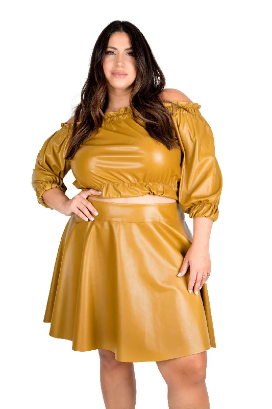 The Sandy Faux Leather Crop Top in Butterscotch Zippered Front Buttoned Front Snap Front The Sandy Faux Leather Crop Top in Butterscotch Zippered Front Buttoned Front Snap Front